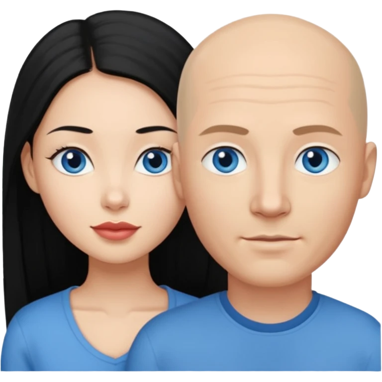 Bald white man blue eyes in love with Filipina woman with long hair and dark eyes emoji