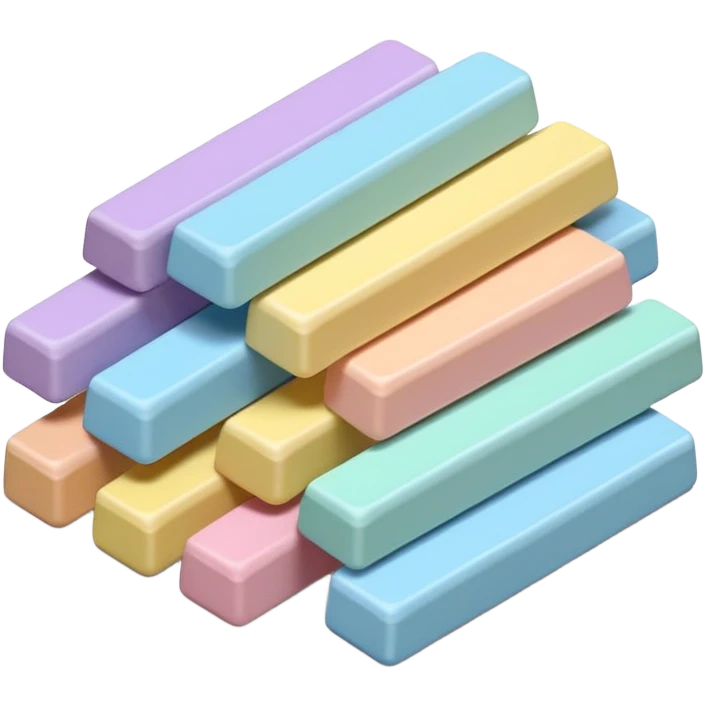 small pile of pastel-colored rectangular gum sticks or square tablets with smooth, slightly glossy coating, uniform pieces, neatly stacked or gently scattered, no wrapper, no mouth, no extras, just the gum, soft lighting, subtle shadows, emoji scale emoji