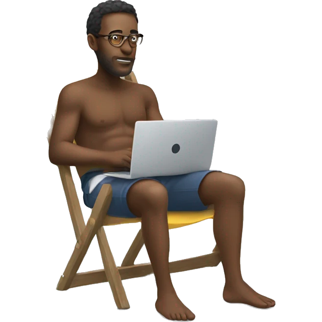 Man on deck chair with laptop on his knees emoji