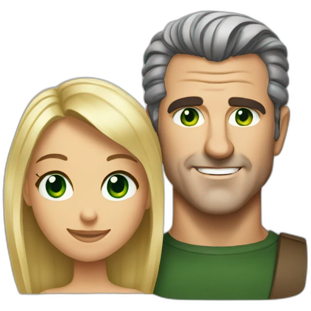 Mel gibson with a short blond straight square cut woman with green eyes emoji