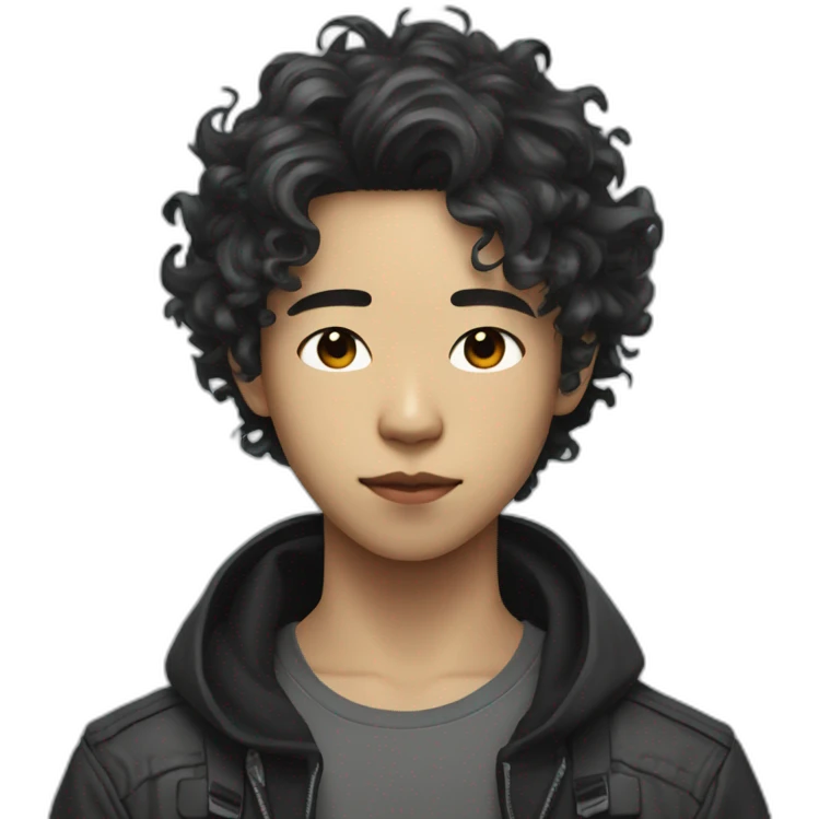 cyberpunk young asian man with curly hair emoji
