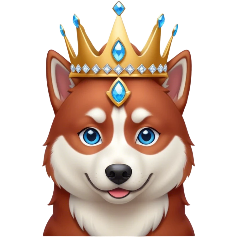 cute, disney-style red siberian husky with blue eyes wearing a bejeweled crown emoji