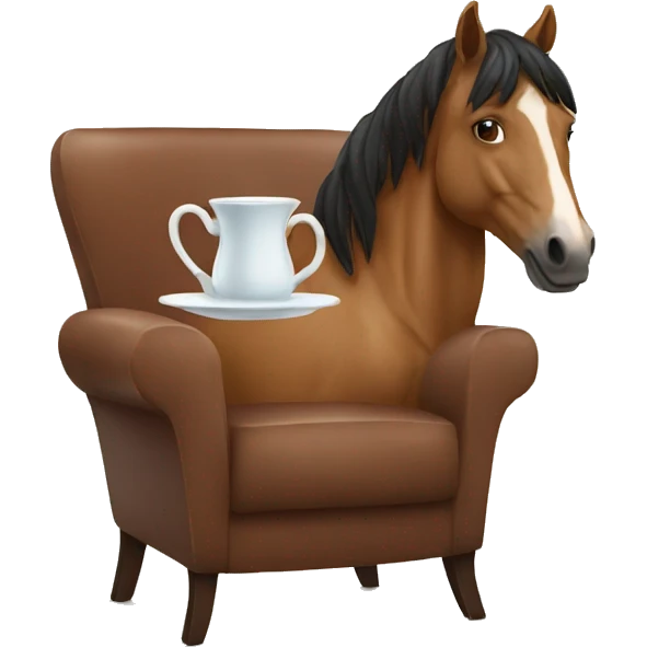 horse drinking tea looking at camera sitting in a chair emoji