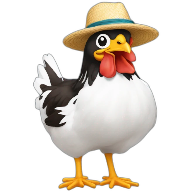 Poule avec un le chapeau de luffy emoji