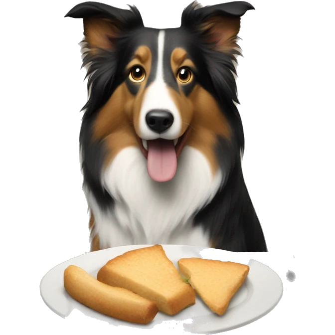 Collie eating at the dinner table emoji