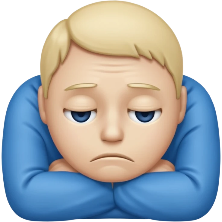 depressed emoji, blue color tone, slumped posture, frown emoji