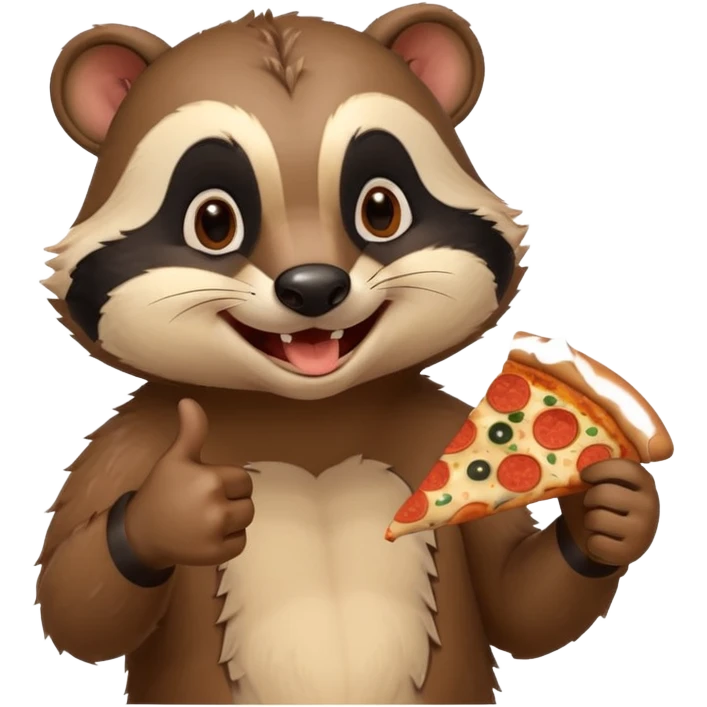 badger eating pizza smiling with thumbs up emoji