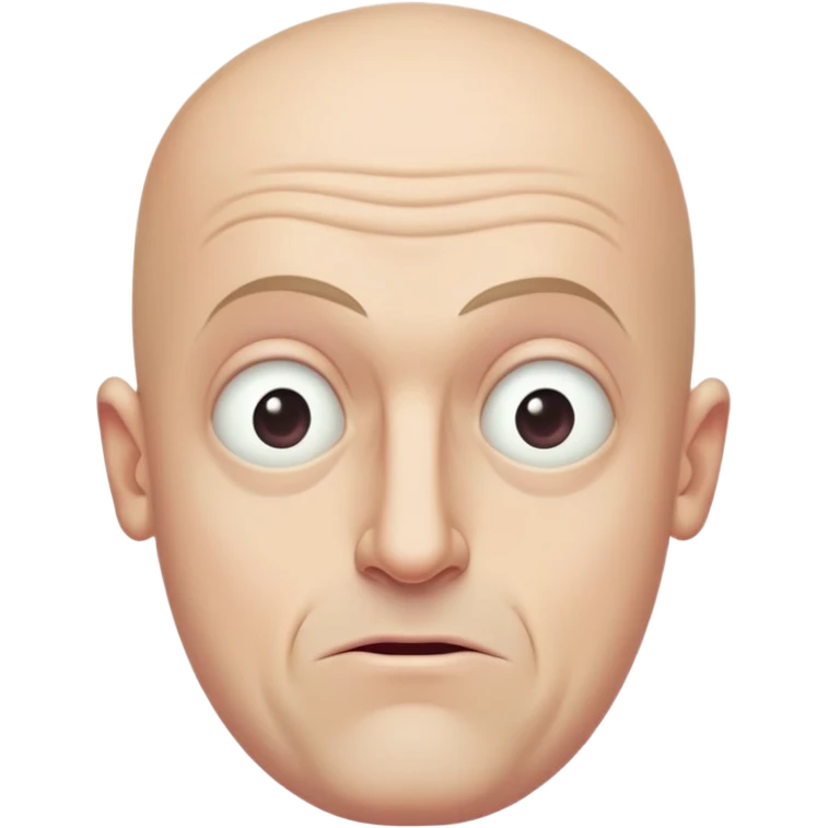 Steven Miller, bald, pronounced grimace, narrow rectangular head, bottom lip sticking out, eyelids almost closed and lower on the outside emoji