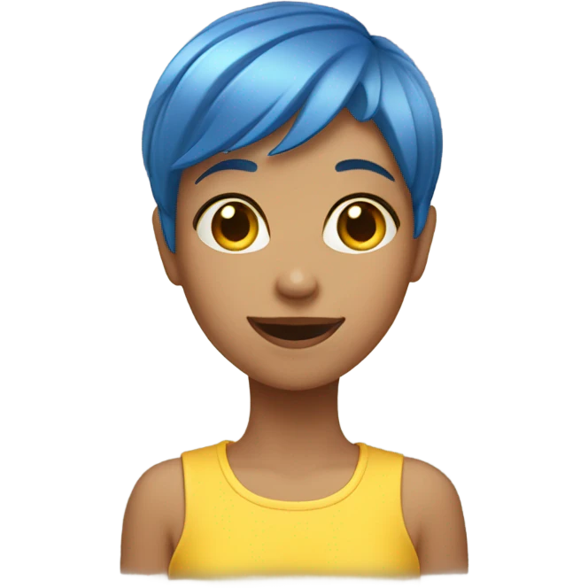 yellow joy emoji face girl with short blue pixie haircut emoji