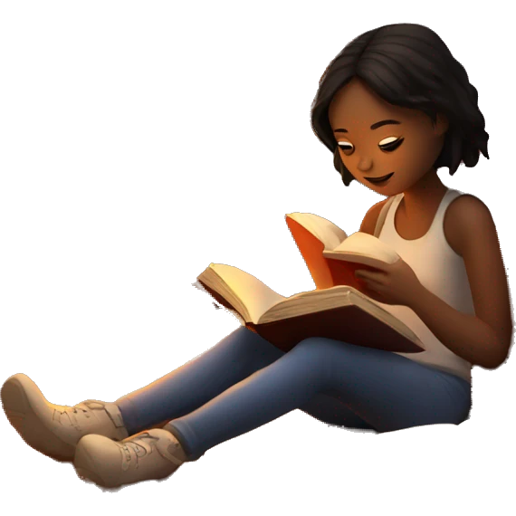 Girl reading a book next to a cozy fire emoji
