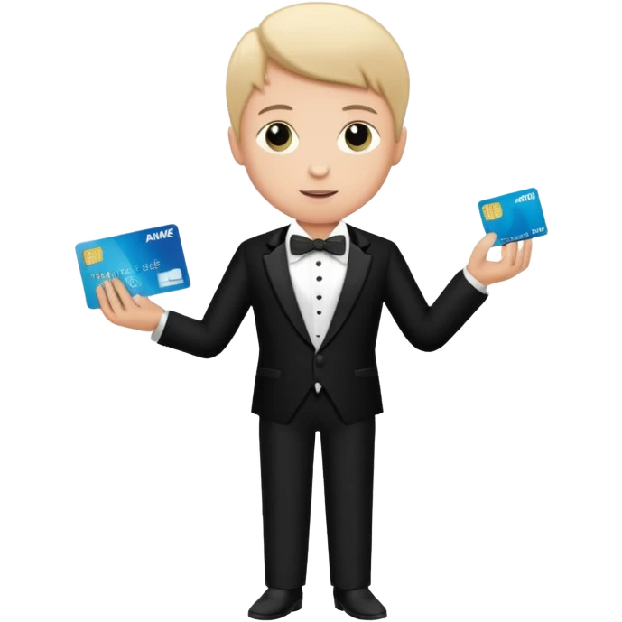 make a genmoji of a boy with a an amex card in hand and wearing a tux emoji