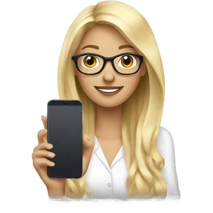 Beautiful Blond with glasses, on cell phone emoji