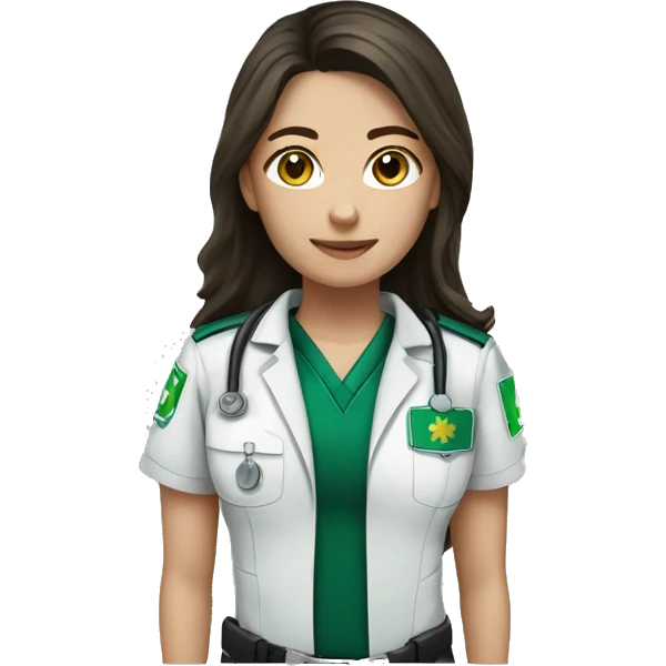 Paramedic brunette female green uniform longhair emoji