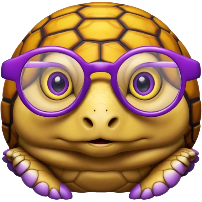 smart tortoise with glasses, yellow and purple color scheme emoji