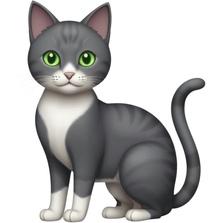 full body solid dark grey cat with green eyes and white paws and white whiskers emoji