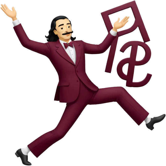 the word "DALI" written in white on a bordeaux red background, where the letters are dancing emoji