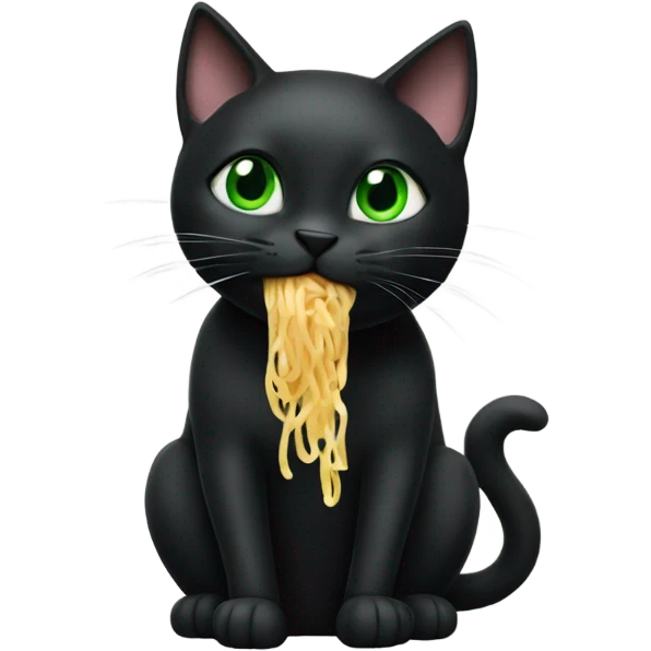 black Cat green eyes eating pasta emoji