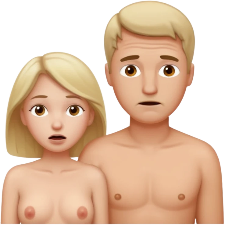 White woman naked and embarrassed in front of white man emoji