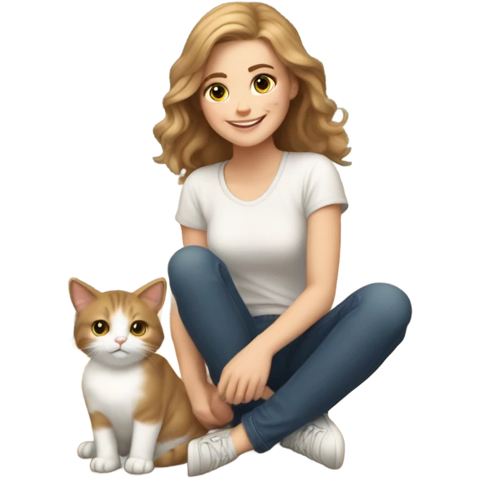 white girl playing with cat emoji