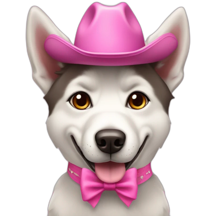 Dog husky with pink cowboy hat with bow on his head  emoji
