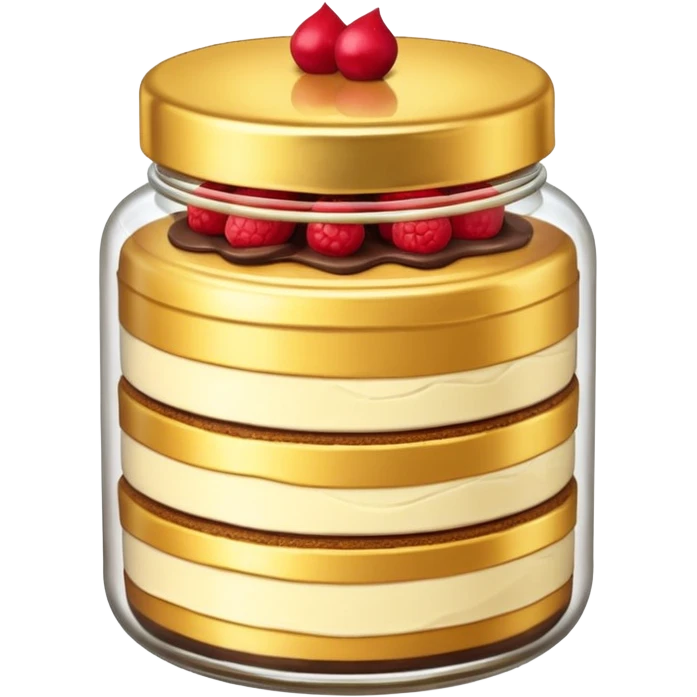 A layered small jar of cake that is gold outline black background ONLY GOLD  emoji