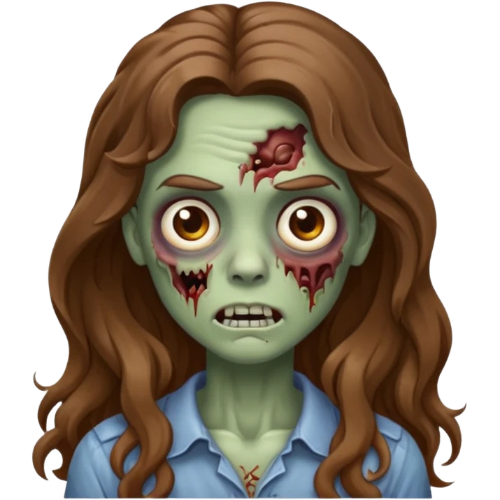 zombie com cabelo ondulado longo marrom e sem franja fofa emoji