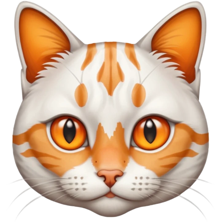 Mix of white and tabby cat with orange smudge on the nose looks at you curiously but also disapprovingly emoji