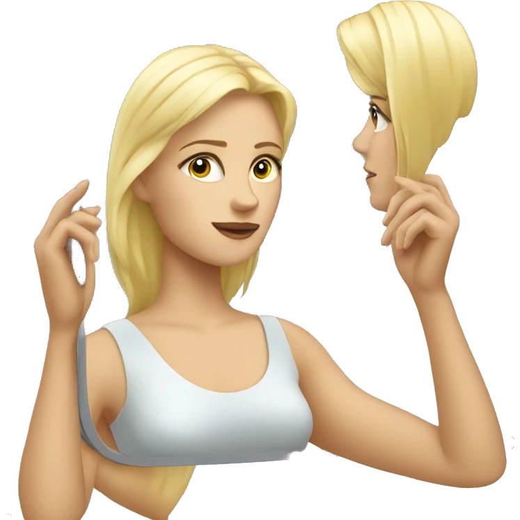 blond woman looking with the mirror in the hand  emoji