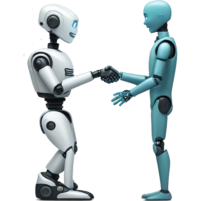 human handing shaking hands with robot hand emoji