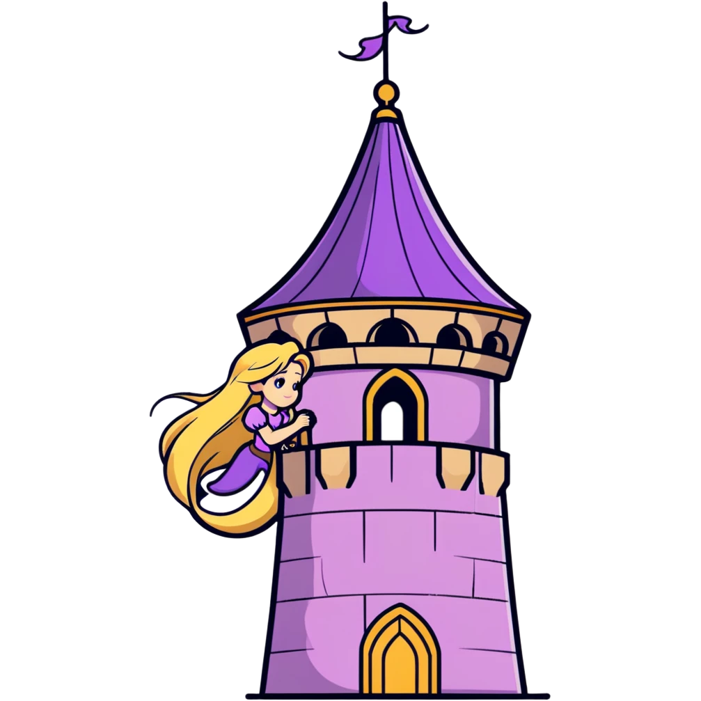 Rapunzel letting down her hair from a tower emoji