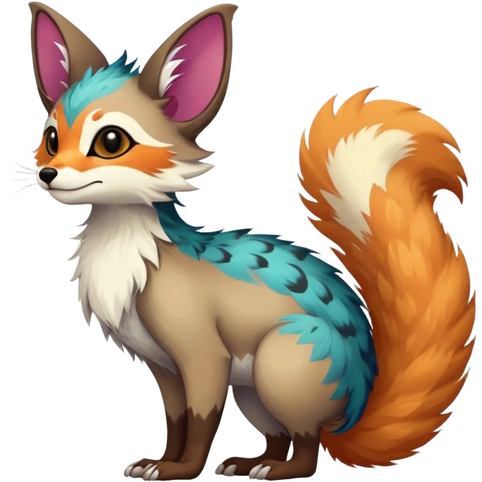 Feral Rare Fantasy vibrant colorful Vernid-Trico-species by LiLaiRa, random markings, tufted tail, tufted ears, full body emoji