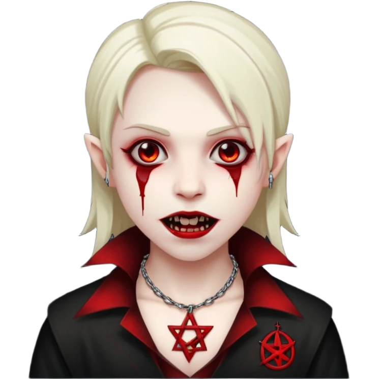 make a vampire with blood in mouth and a pentagram in necklace in a black wall emoji