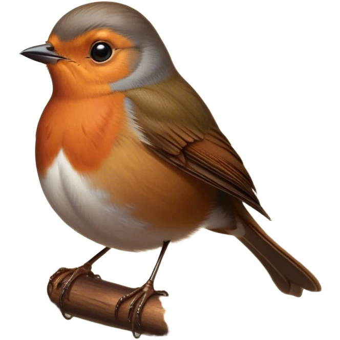 Cinematic Noble Robin Portrait Emoji, Poised and dignified, with a delicate, rounded build, a soft rust-red breast, gentle inquisitive eyes, and a small, refined beak, Simplified yet sharp and sophisticated features, highly detailed, glowing with a soft, warm glow, high shine, intelligent and graceful, stylized with an air of woodland charm, focused and attentive, soft glowing outline, capturing the essence of a watchful and confident robin that appears ready to flutter out of the screen with effortless authority! emoji