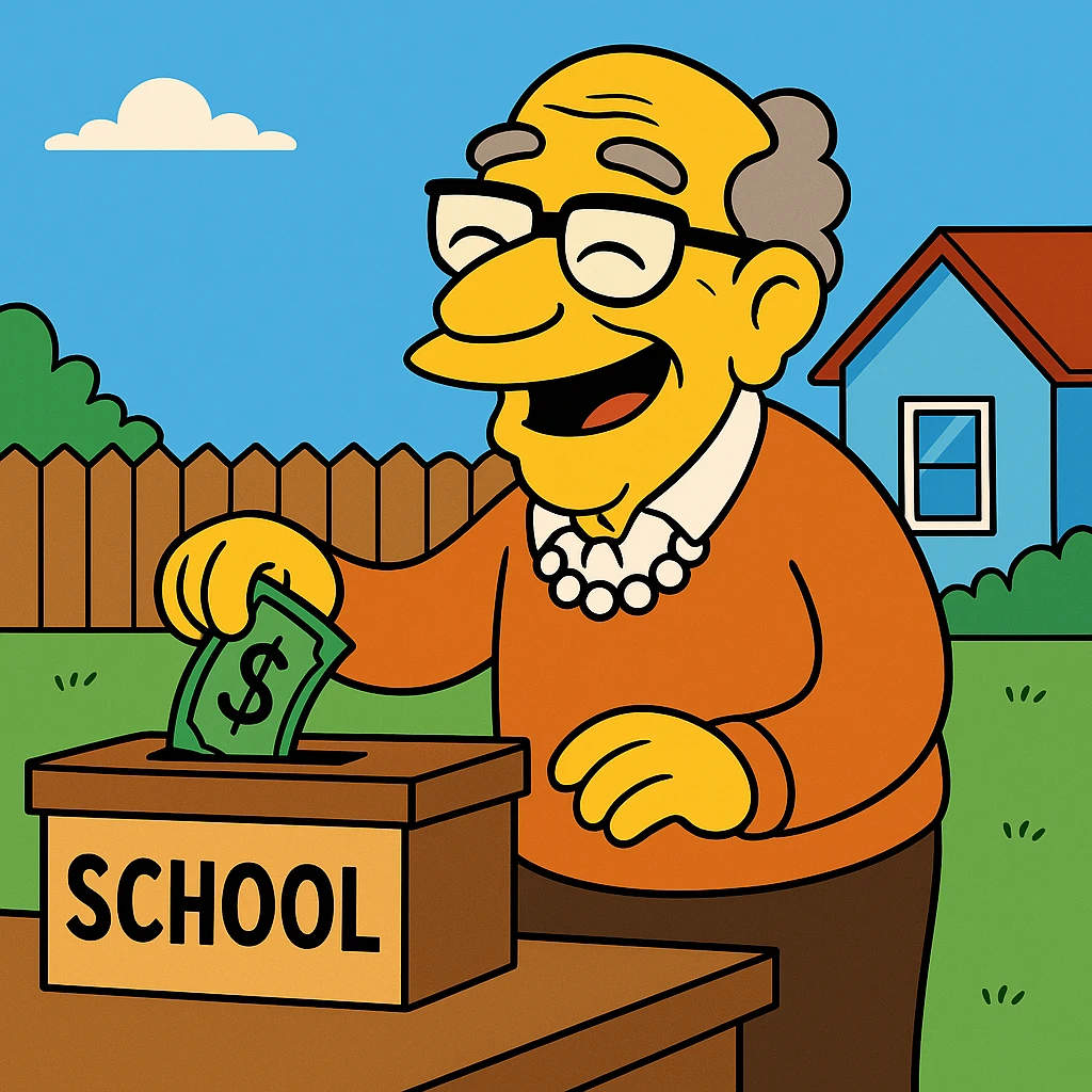 The benevolent old man donated money to the school. emoji