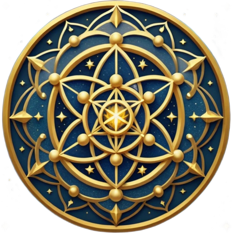 Создай изображение на основе этого промпта: sacred geometry. golden intricate patterns. glowing lines. cosmic dust. deep dark blue background. starry night sky. ethereal light. highly detailed. sharp focus. digital art. high resolution. emoji