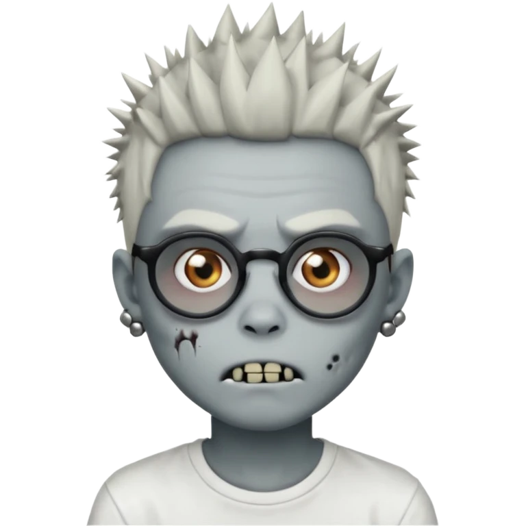 zombie boy with spiky emo hair and white shirt and round earring and glasses emoji