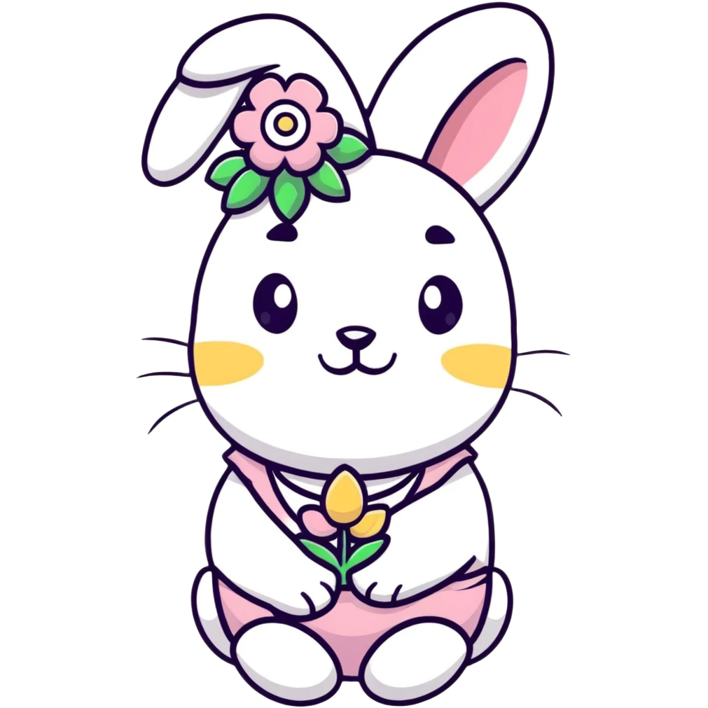 sweet bunny in cute outfit with flower wreath emoji