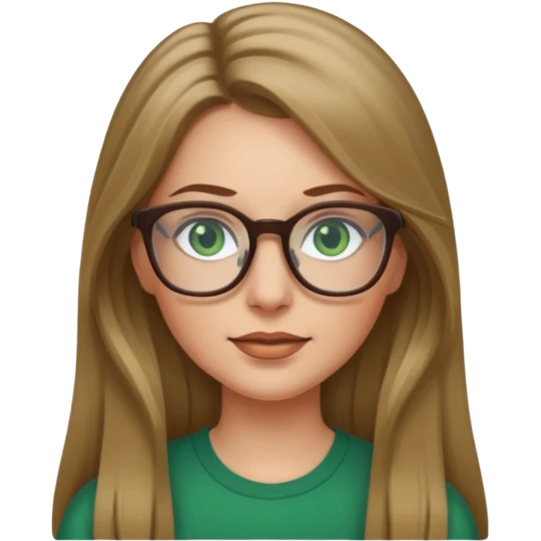 White woman,dark blonde hightlights, glasses, green eyes, long hair emoji