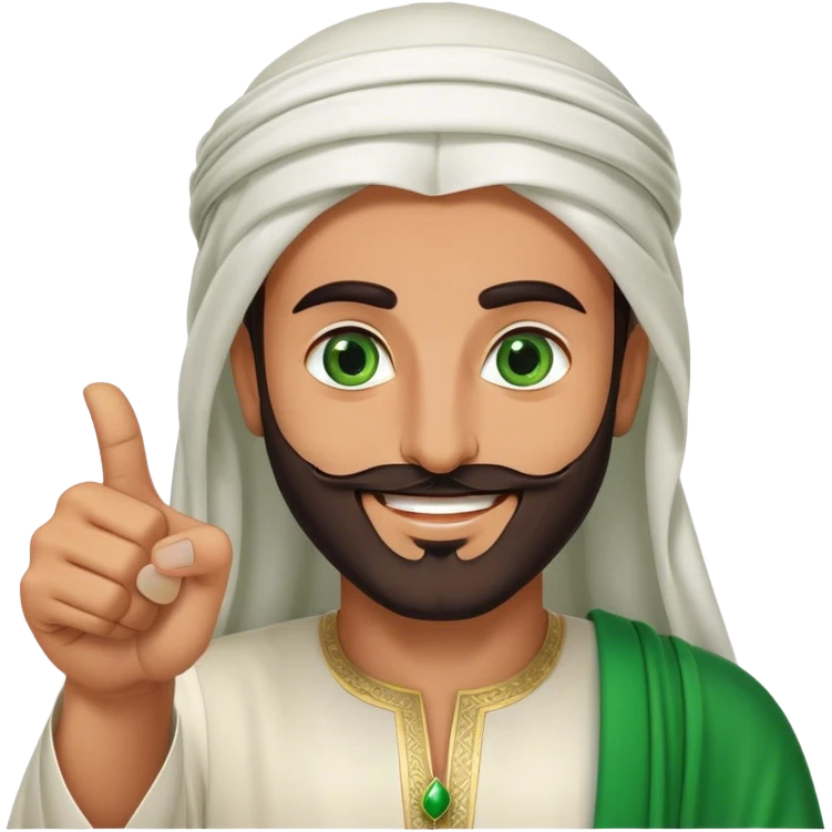 "Tanned Arab Saudi man with green eyes and a beard, wearing an agal and traditional attire, smiling happily and giving a big thumbs-u emoji