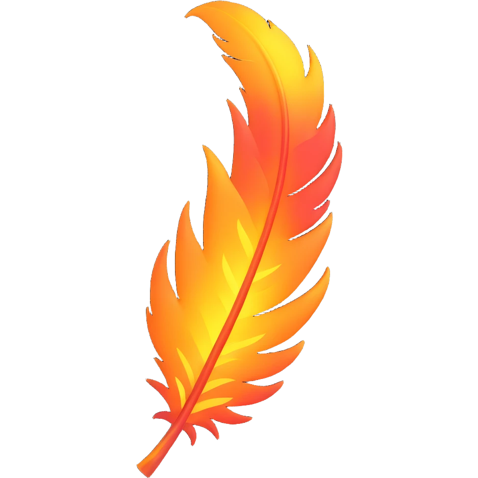 a mystical phoenix feather, radiant with fiery sparks, fantasy-inspired emoji