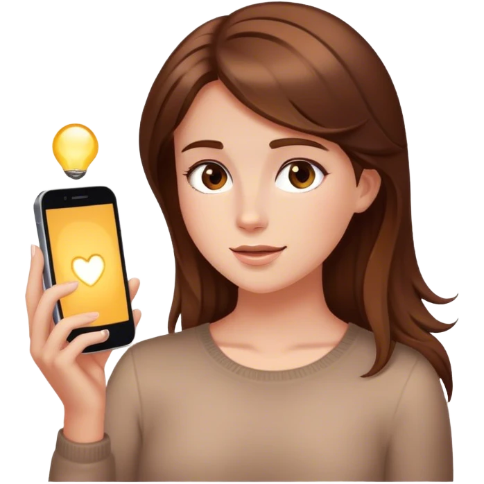 Brown hair, white  girl glass skin skincare on using phone cai emoji