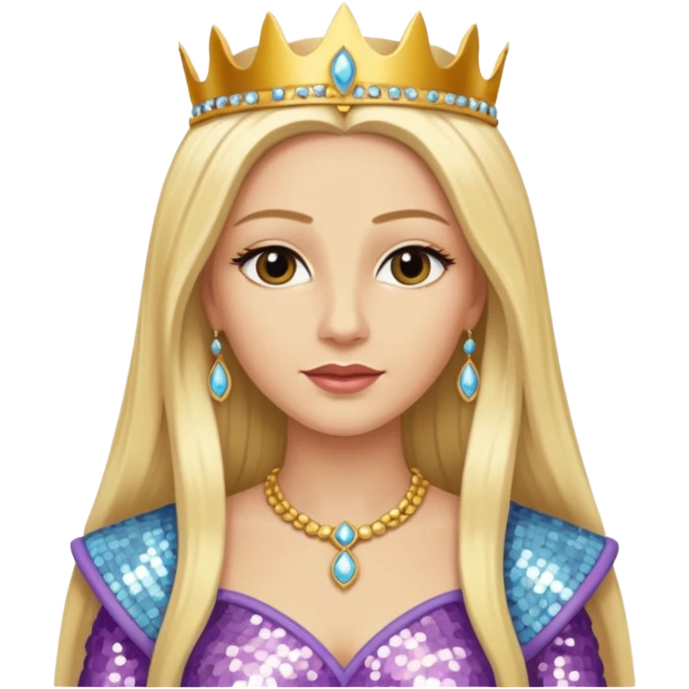 Queen of Sheba from The Bible with long blonde hair, ivory sequin outfit emoji
