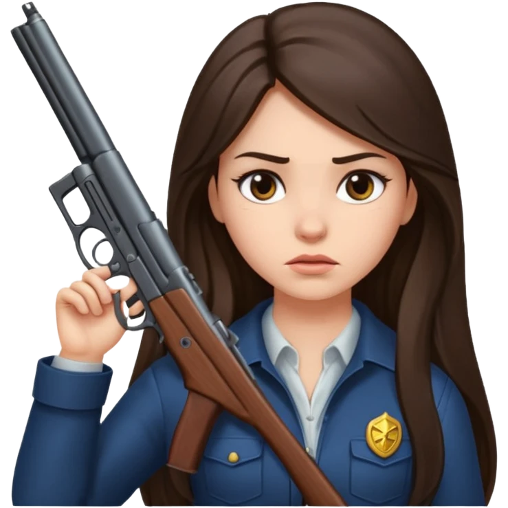 A pretty badass brunette with long hair girl who is about to kill herself witha gun pointed at her temple emoji