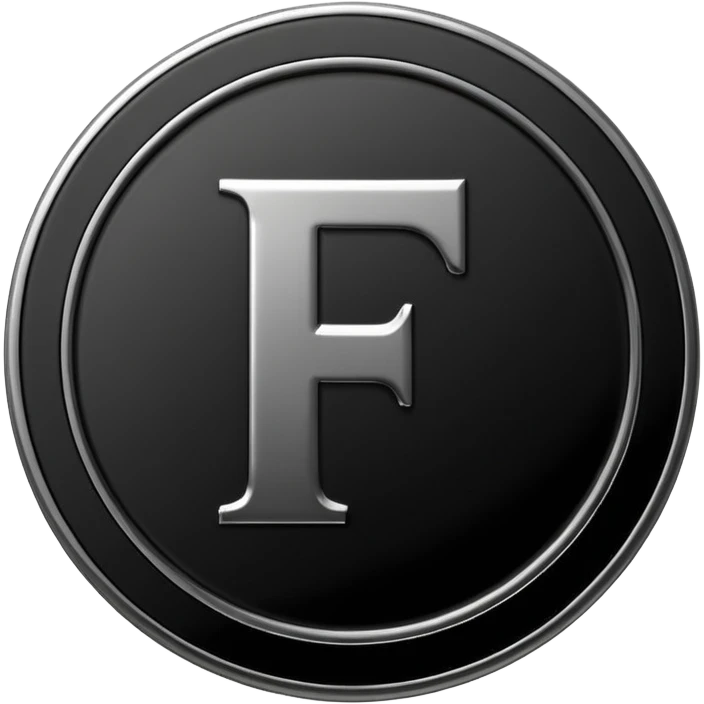Emoji icon of a black coin with engraved letter F, minimalist style, isolated emoji