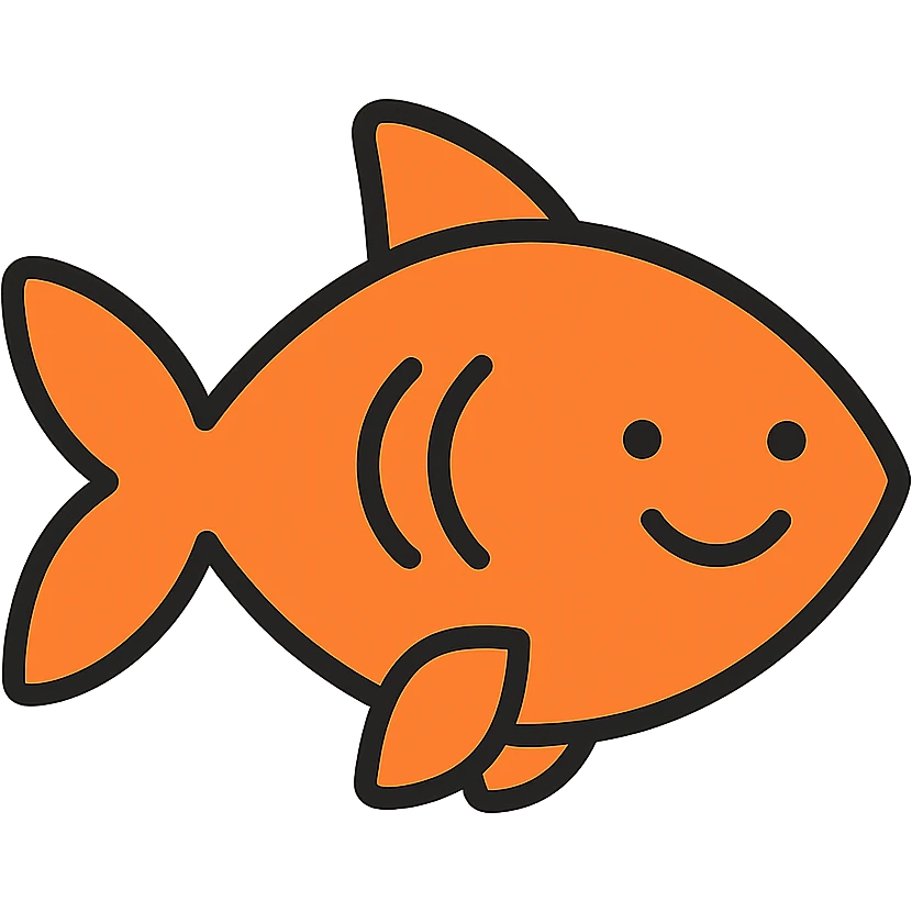 flat icon of a smiling cartoon fish, minimal color, no gradients emoji