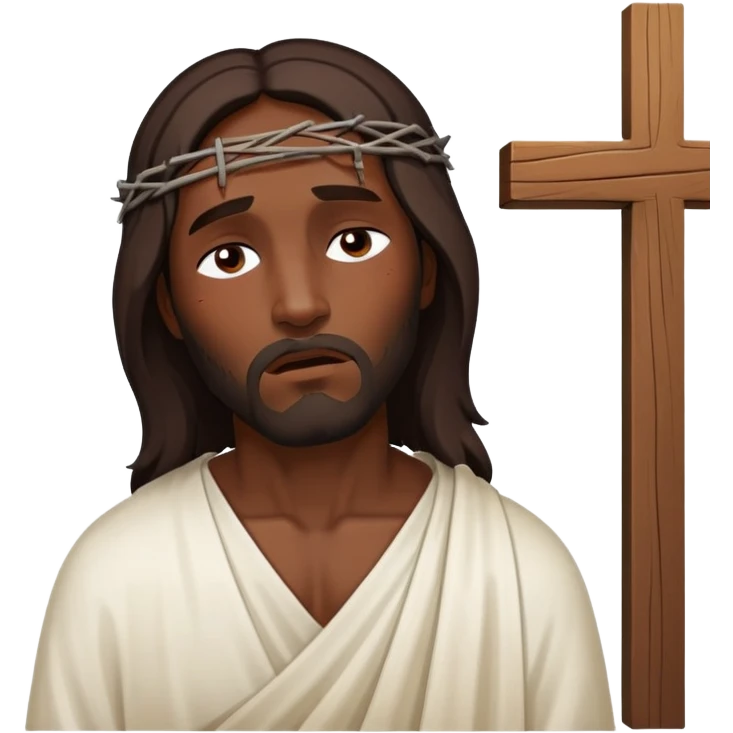 Dark skin christ Jesus injured eyes closed on cross emoji