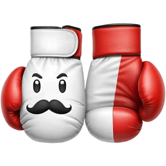 Red and white boxing gloves with Mario M logo and mustache design emoji