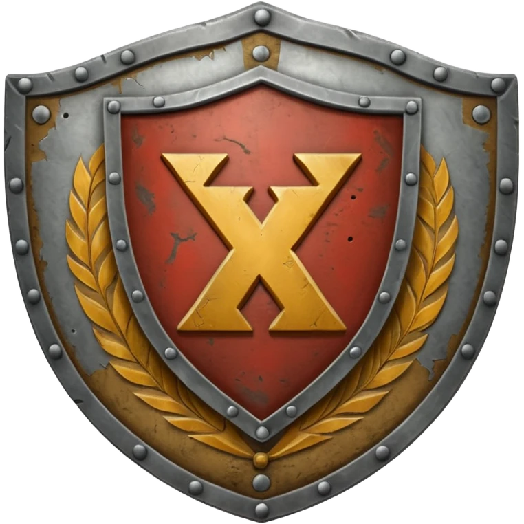 a battle worn steel shield with engraved roman numerals XXX, the roman numerals should be prominent and in the center of the shield emoji