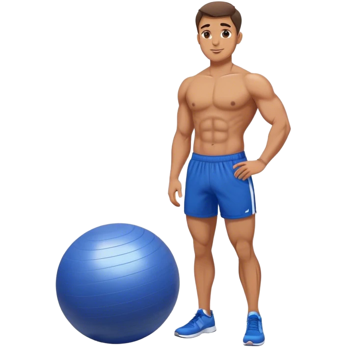 fit man with blue shorts stability ball exercises emoji