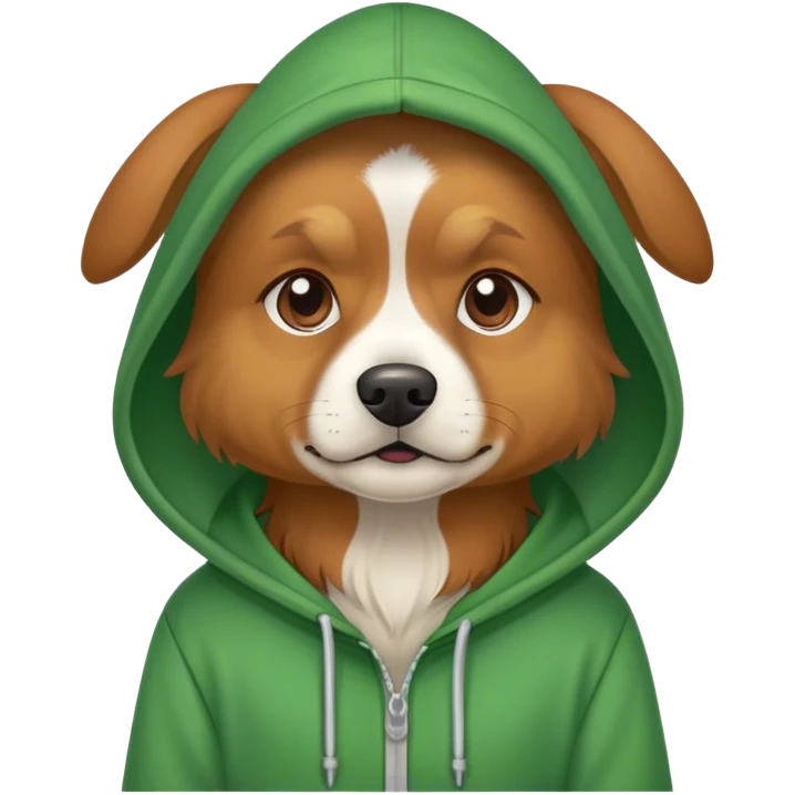 Dog wearing a green hoodie emoji